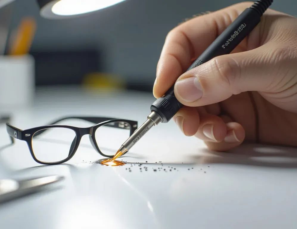 Broken eyeglass hinge repair in Newtonville