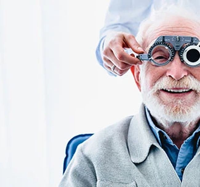 Senior eye health exam in Newtonville MA